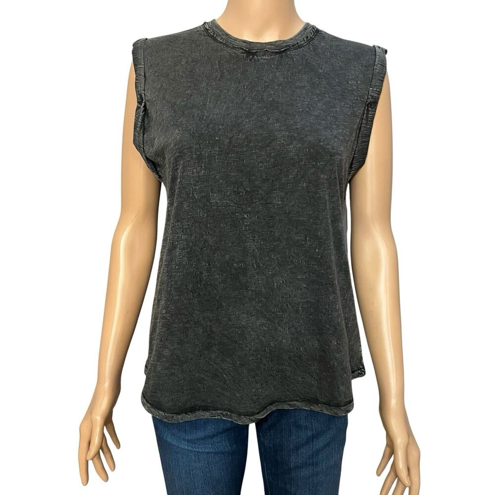 Anthropologie Pilcro Cuffed Arm Tank Top Small Mineral Wash Boho Black Gray